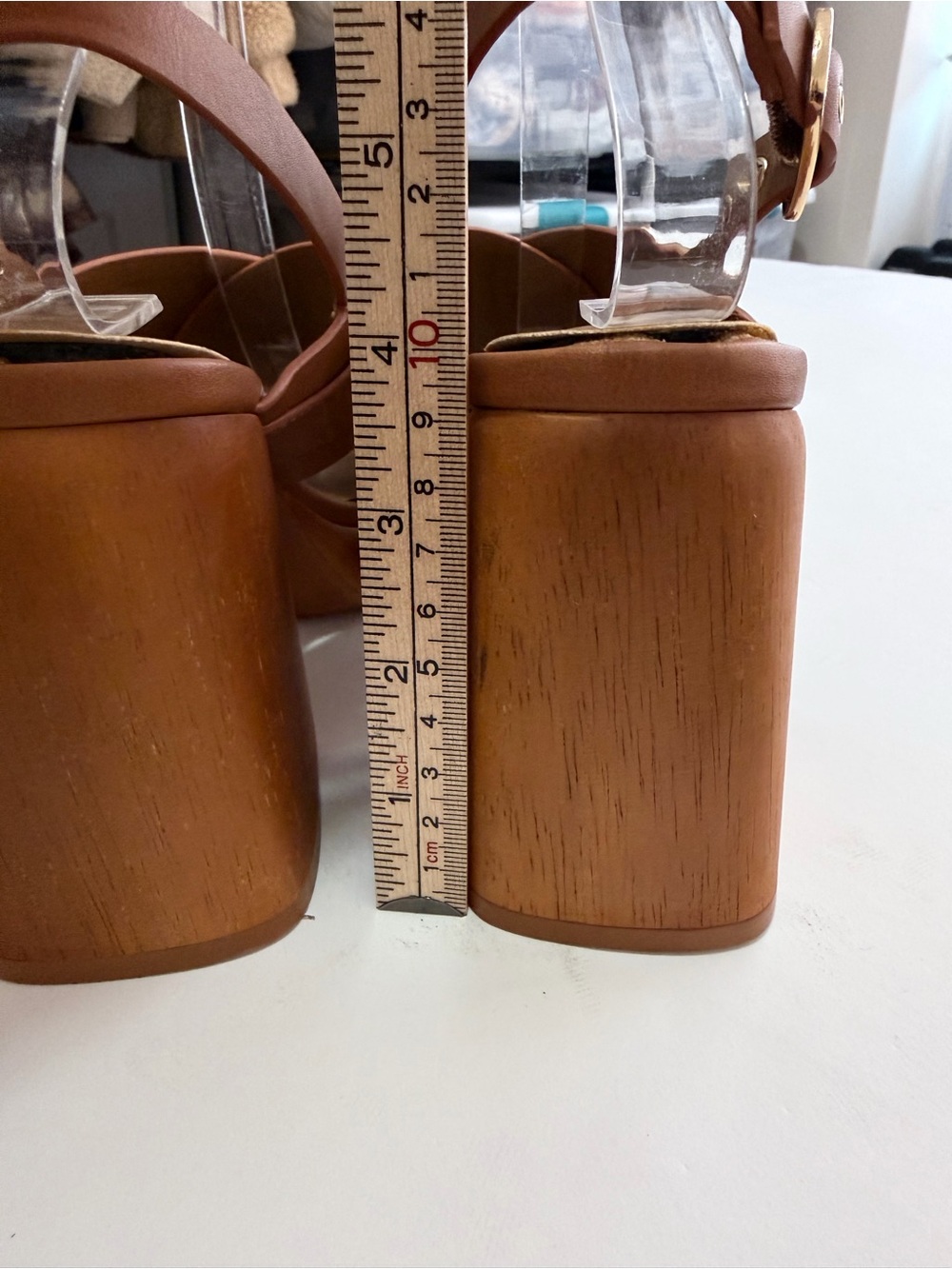 DV Dolce Vita Brown Cross-Strap Platform Block Heel Wood Sandals Buckle Cognac 6 - Picture 6 of 10